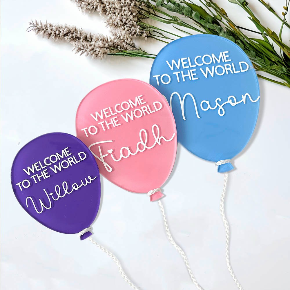 Personalized Balloon Acrylic Disc, Plaque, Baby Announcement, Name Announcement, Welcome to the World