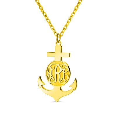 18K Gold Plated Anchor Monogram Initial Necklace