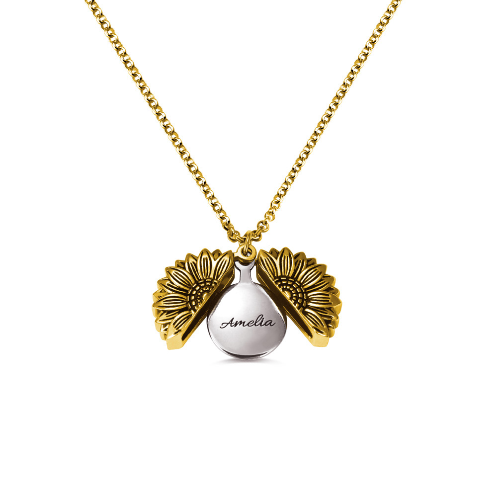 Personalized Sunflower Locket Necklace