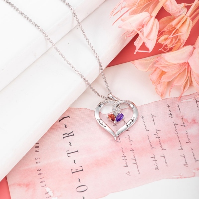 Forever Together Birthstone Name Heart Collier
