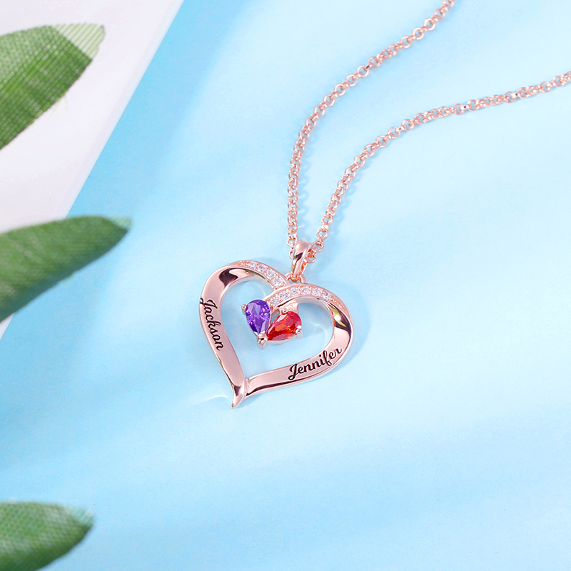 Personalized Heart Birthstone Necklace & Ring