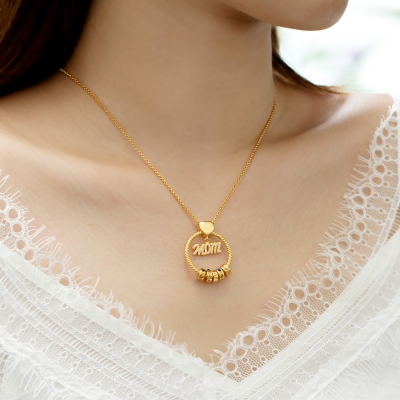 Personalized Name and Birthstone Family Necklace for Mother in Gold