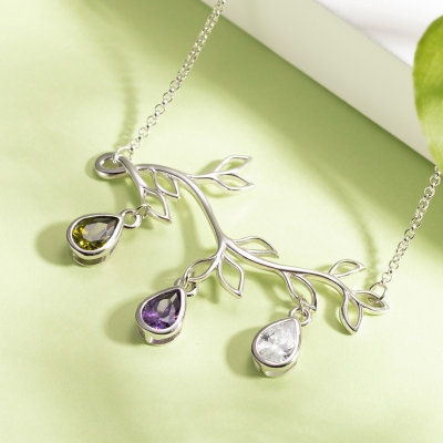 Custom Family Tree Branch Birthstone Necklace