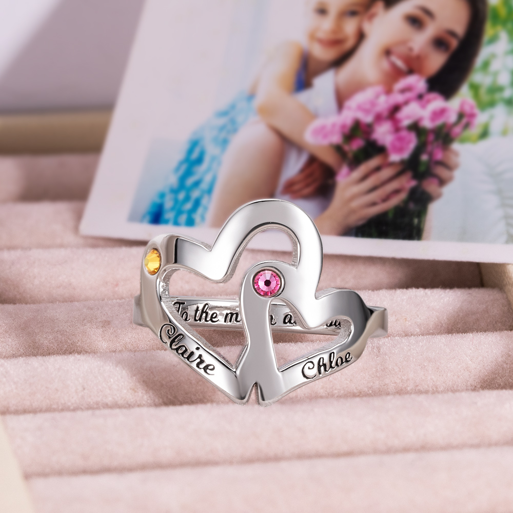 Personalized Mother Daughter Heart Ring