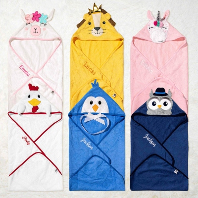 Personalisierter Name Cartoon Animal Hooded Towel für Kinder