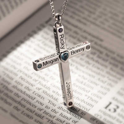 Personalized Heart Birthstone Cross Necklace