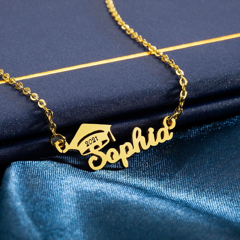 Personalized Bachelor Cap Name Necklace Graduation Gifts