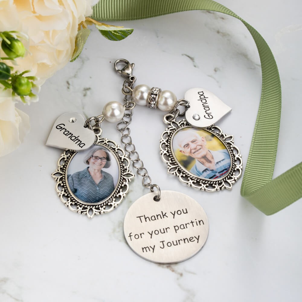 Wedding Bouquet Charm Personalized Memorial TWO SIDED Photo Charm Memory Charm 