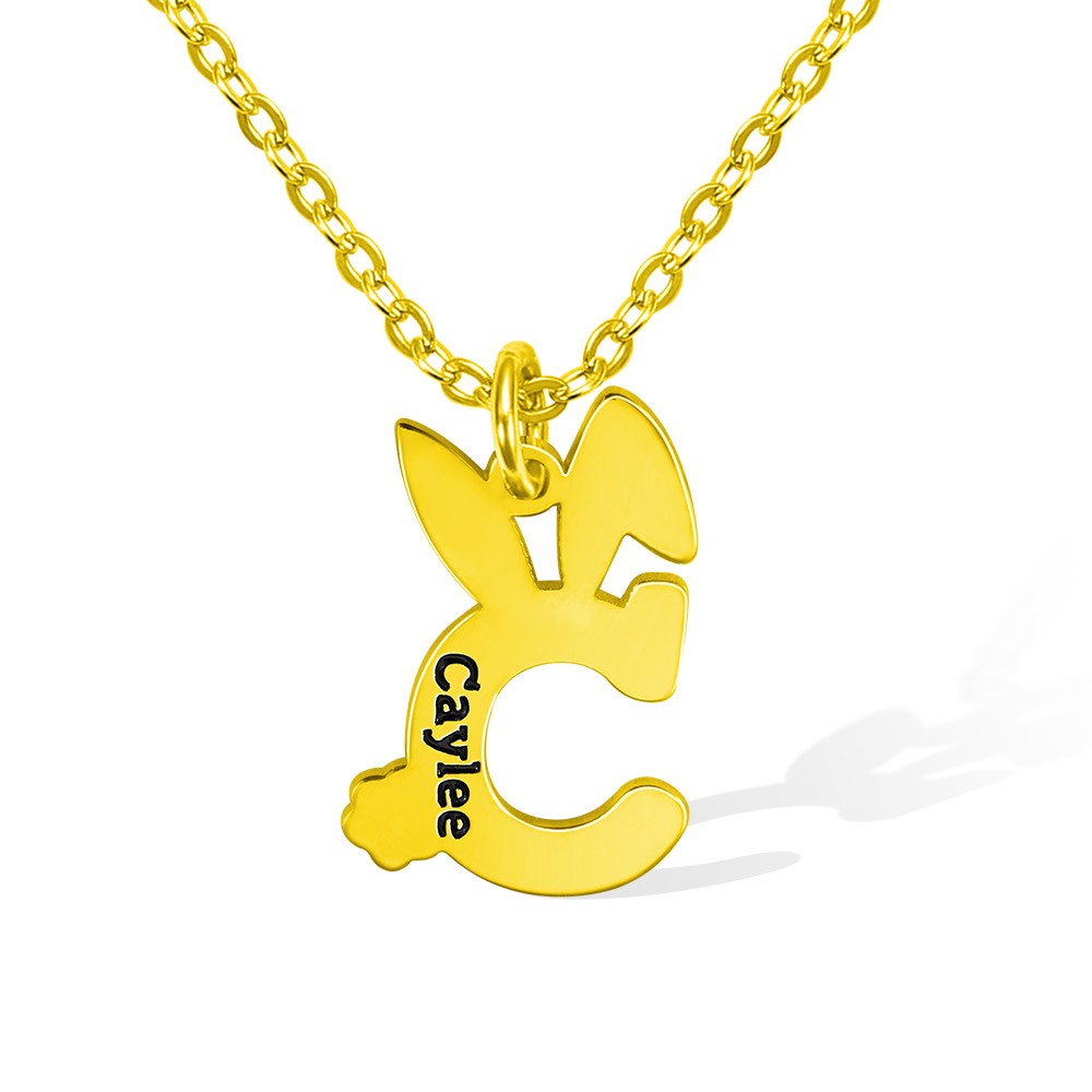 Custom Easter Bunny Letter Necklace with Name