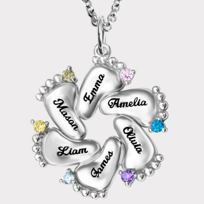 6 Baby Feet Birthstones Necklace for Mother