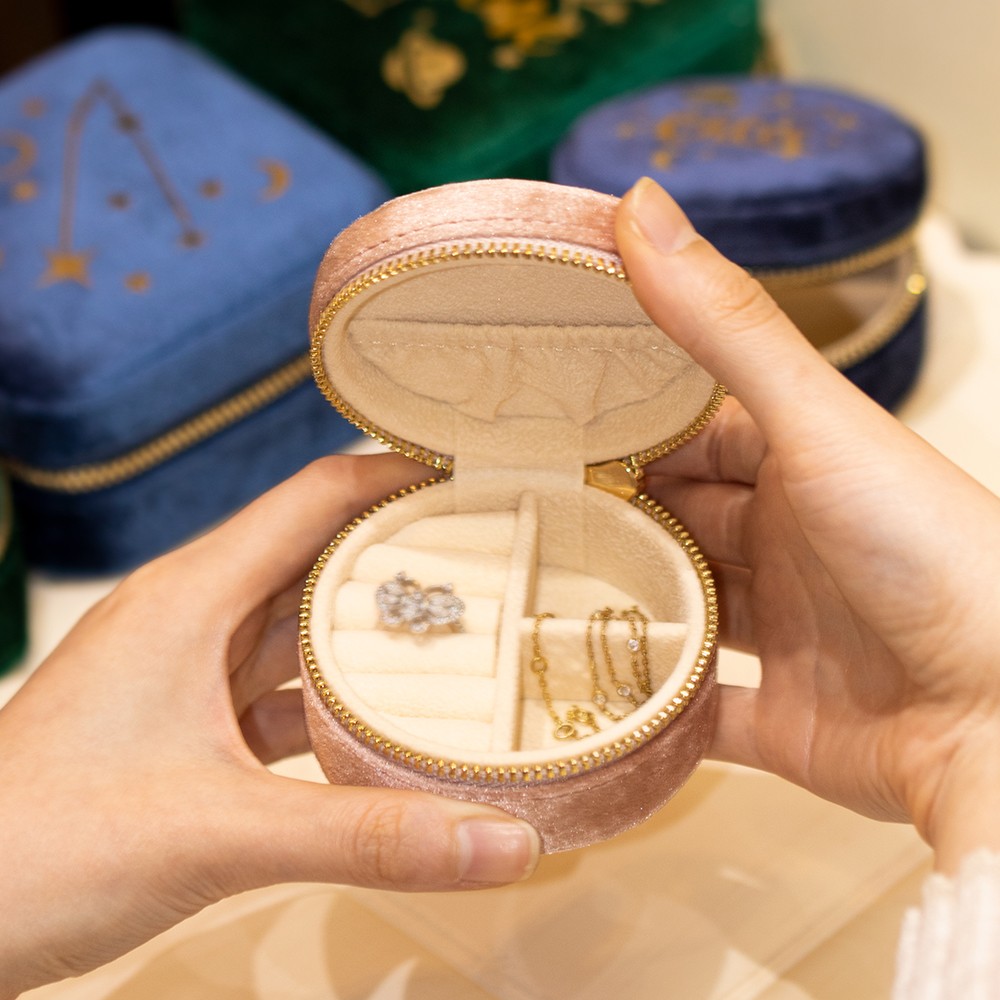 Pochette à Bijoux De Voyage En Velours – Organisateur Pour Bagues, Colliers, Bracelets (fermeture éclair)