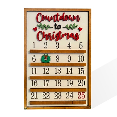Countdown to Christmas Calendar with Wreath, Wood Cutting Calendar, Calendar Ornament, Christmas Calendar