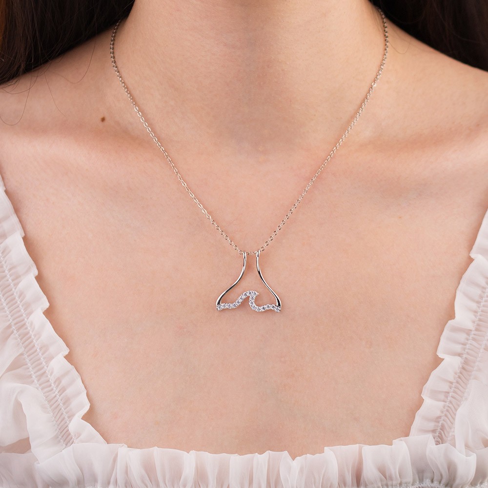 Waves Necklace Ring Holder Necklace with Zircon, Wedding Ring Keeper Necklace, Mermaid Tail Pendants Necklace, Gift for Women/Nurses/Mothers/Wife