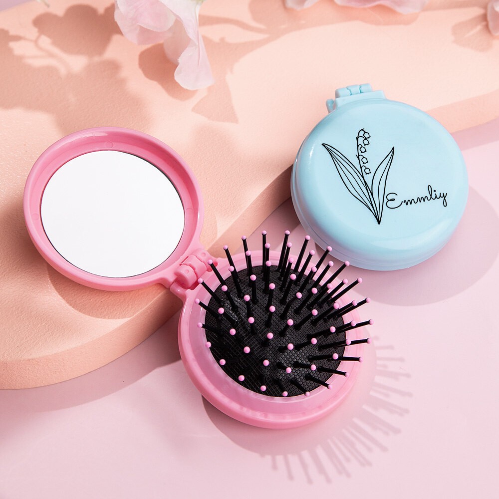Round Foldable Comb with Mirror