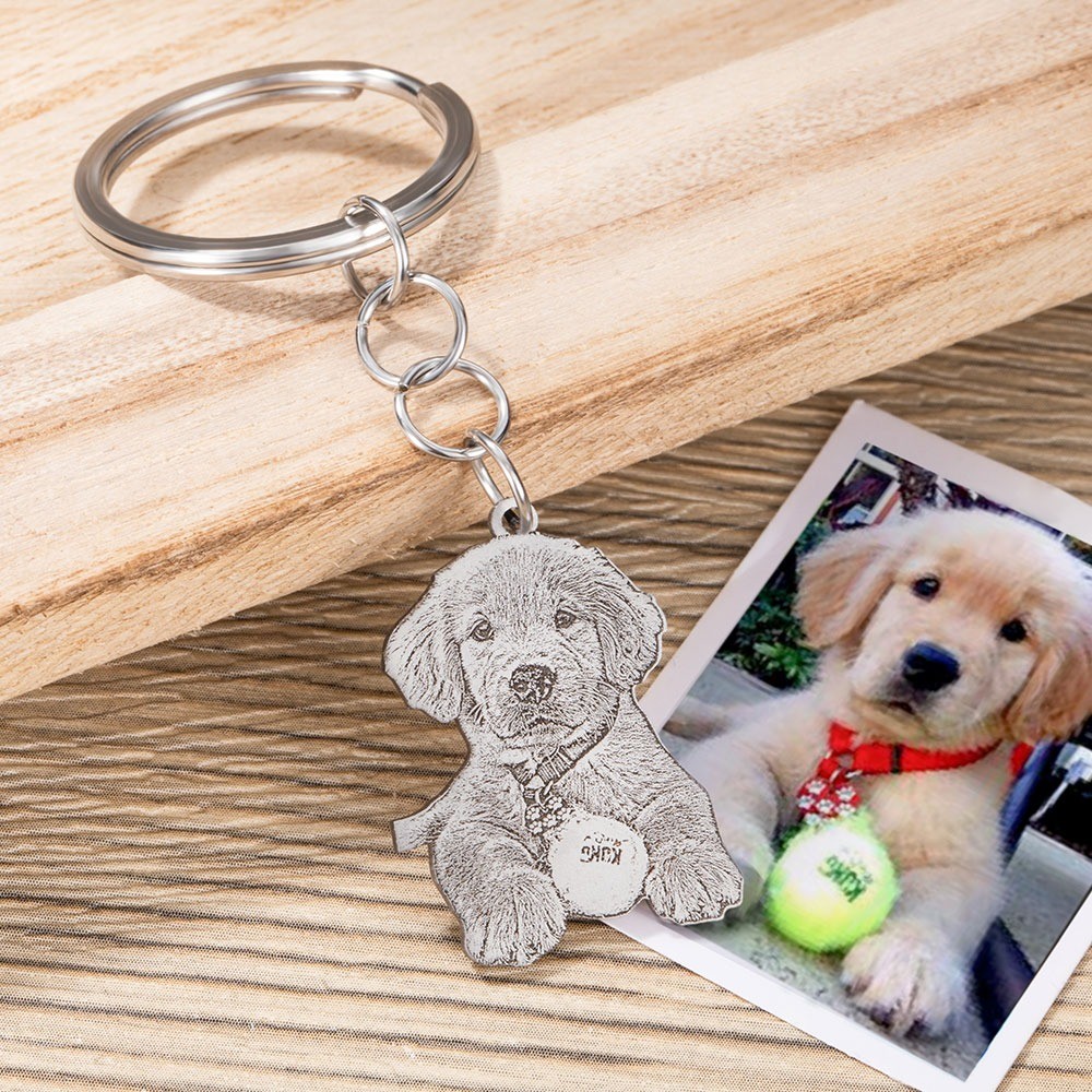 Silver Keychain with Engraved Pet Photo