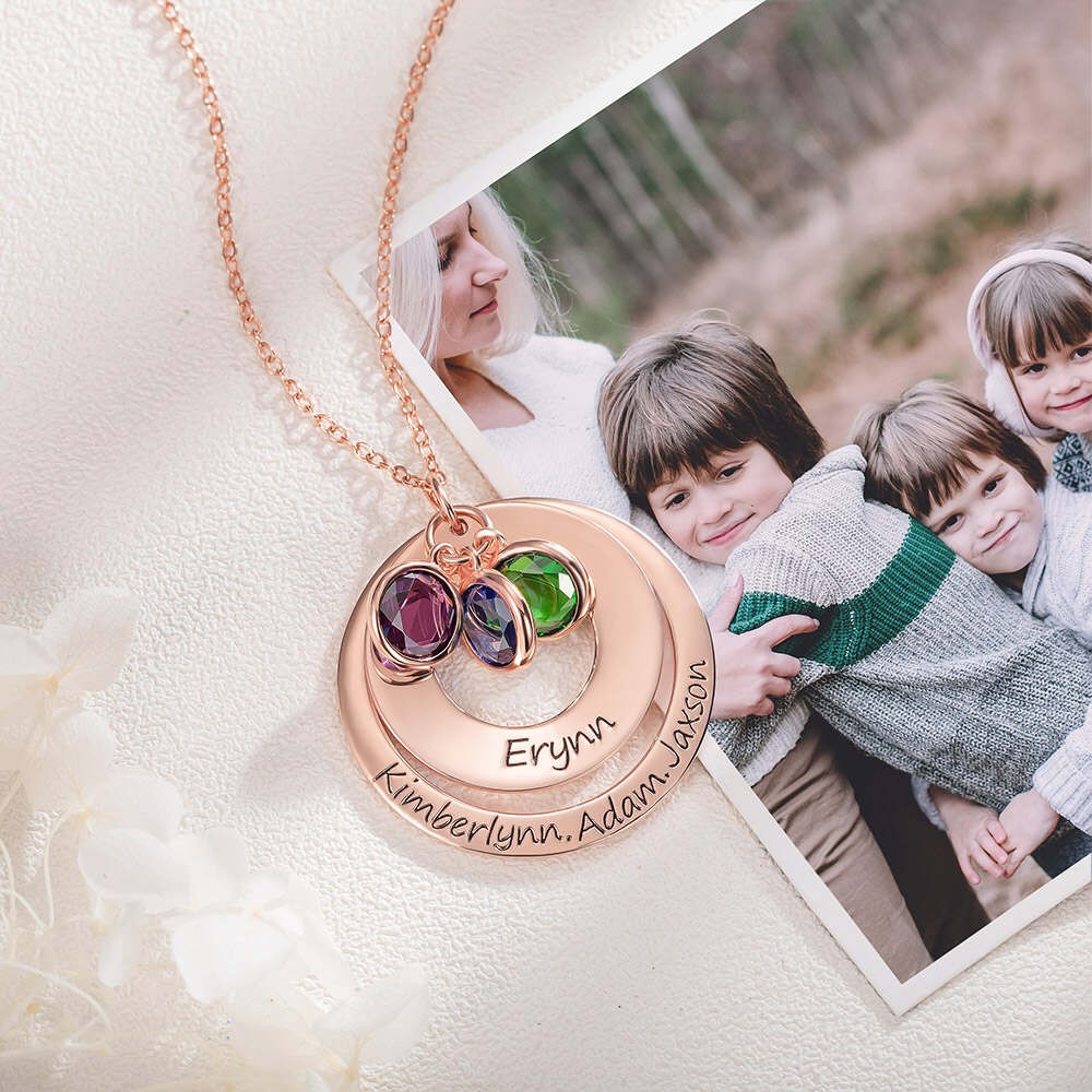 Collana personalizzata della nonna o portachiavi, cerchio della madre  inciso con pietra portafortuna, collana/portachiavi con nome personalizzato,  regalo per mamma/nonna/famiglia