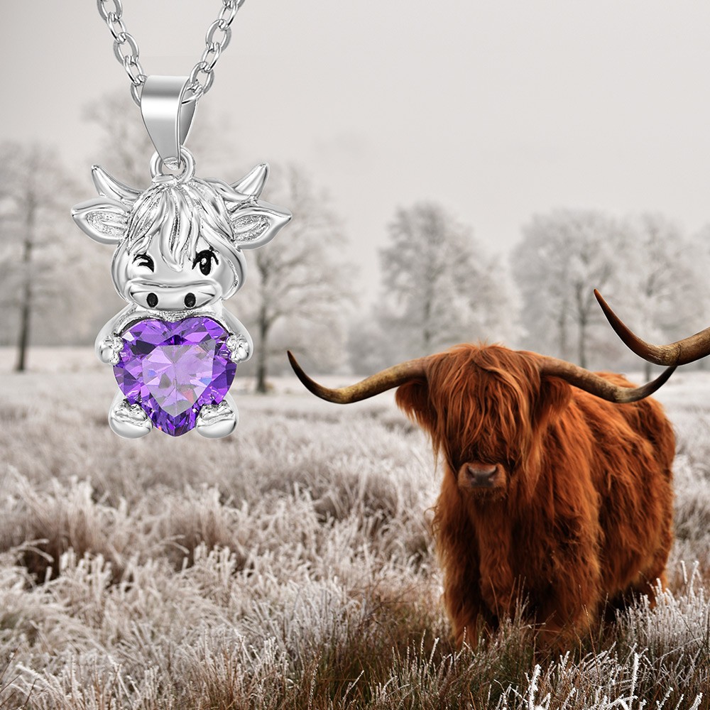 highland cow necklace silver
