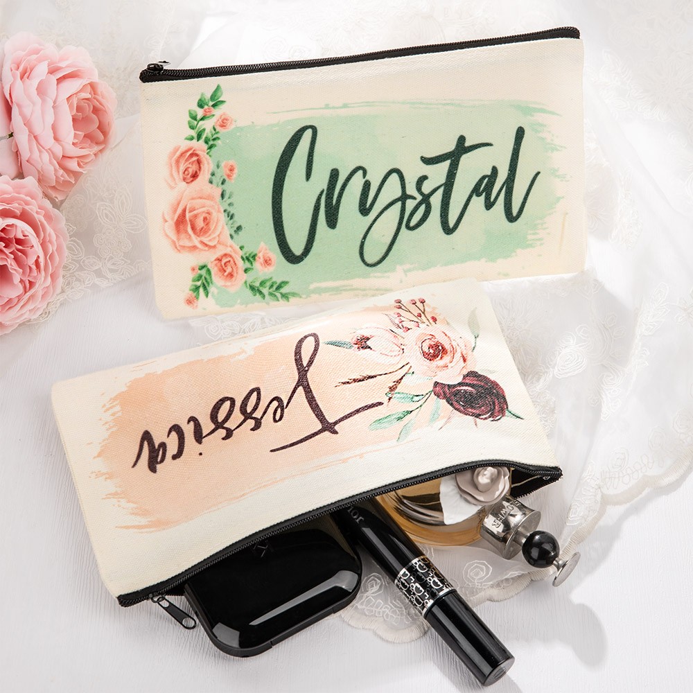 Personalisierte Kosmetiktasche für Frauen, Brautjungfern-Antragsgeschenke, benutzerdefinierte Monogramm-Segeltuch-Kosmetiktasche, Hochzeitsgeschenke, Make-up-Geschenkset