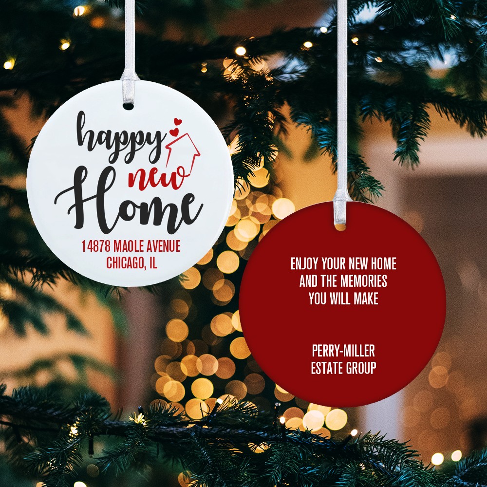 Decorazione personalizzata in ceramica Happy Home, ornamento natalizio personalizzato con messaggio, decorazione domestica, regalo di inaugurazione della casa, regalo per amici/famiglia/lei