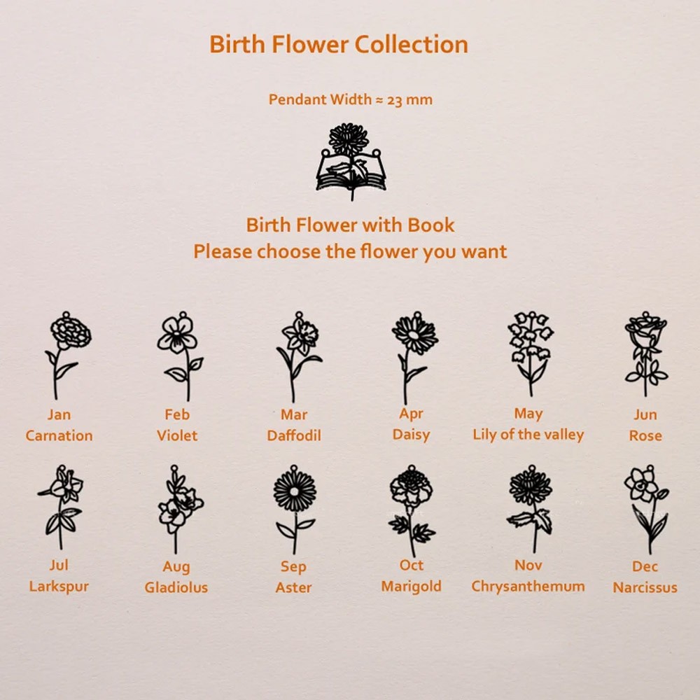 Aangepaste boek geboorte bloem ketting, Rose ketting, Sterling zilveren ketting, cadeau boek minnaar, Moederdag/verjaardag/huwelijkscadeau voor moeder/bruidsmeisjes
