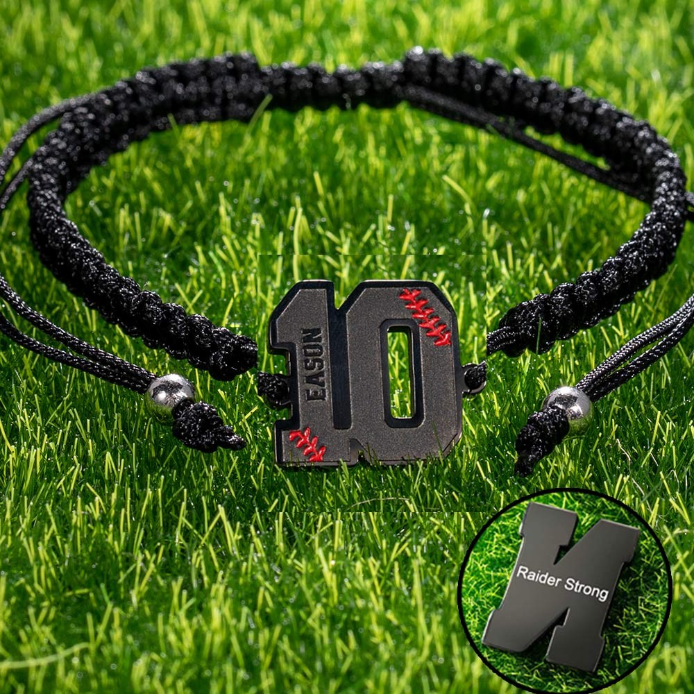 Personalized Braided Baseball Bracelet, Custom Name Jersey Number Adjustable Bracelet, Baseball/Softball Jewelry, Gift for Baseball Player/Enthusiasts