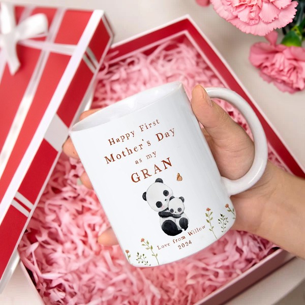 First Mother's Day Nana Mug & Coaster Gift, Personalised Ceramic Mug, Cute Animals Mug Set, Mother's Day Gift for Nana/Mom/Grandma/Nanny/New Mom/Nanna