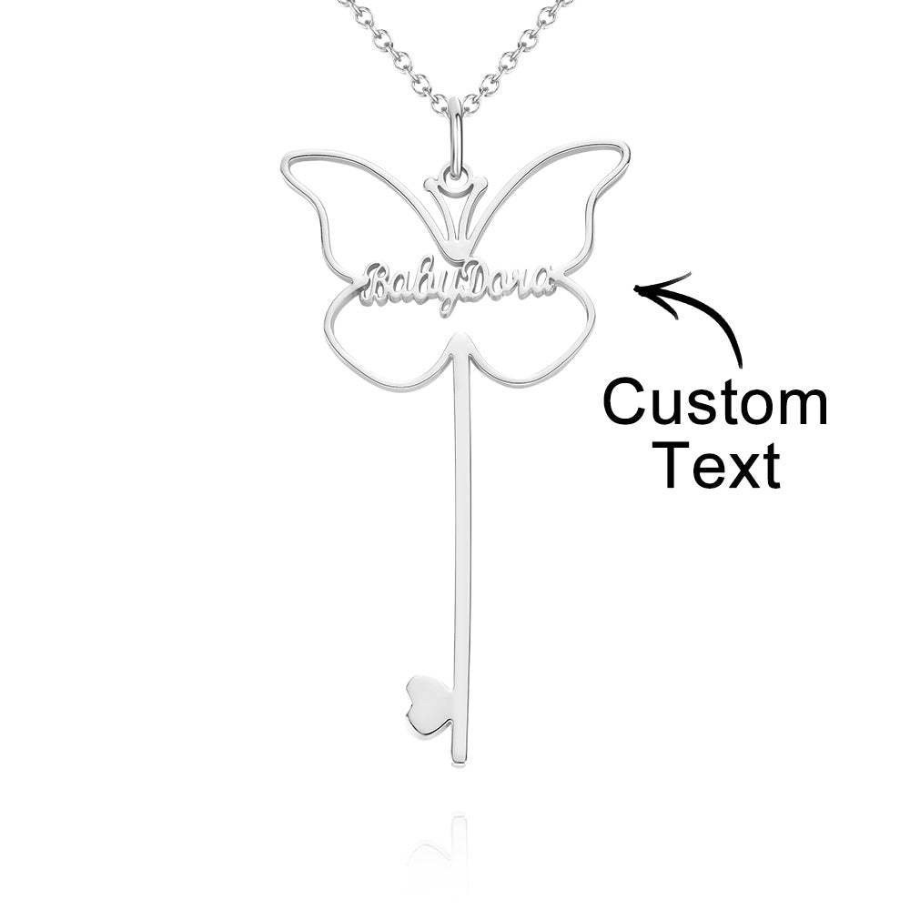 Personalized Butterfly Necklace, Custom Name Charming Necklace, Gift for Women