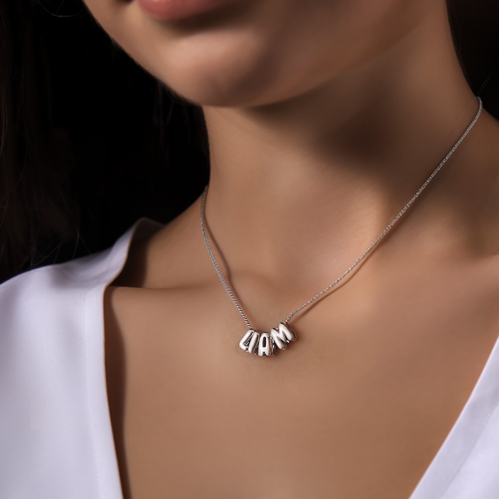 Collier personnalisé de nom de lettre 3D de bulle, collier initial de ballon chunky pour femme/fille, collier pendentif de lettre d’argent/or rose/or