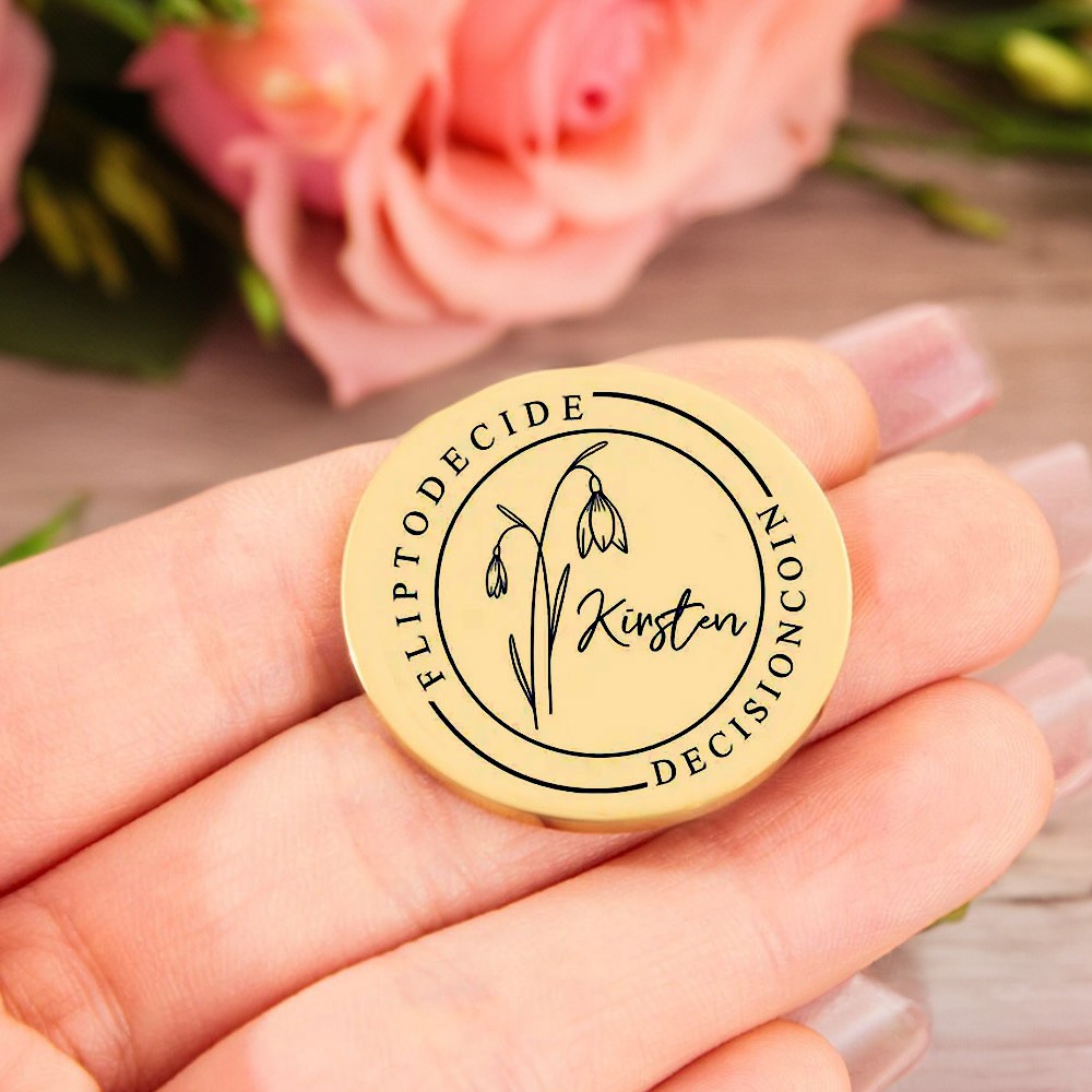 Personalized Birth Flower Decision Coin with Name, Custom Stainless ...