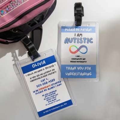 Carta autistica personalizzata per comunicazione, Cordino per carte autistiche, Identificazione autismo per bambini, Carta contatto di emergenza, ID avviso medico per viaggi