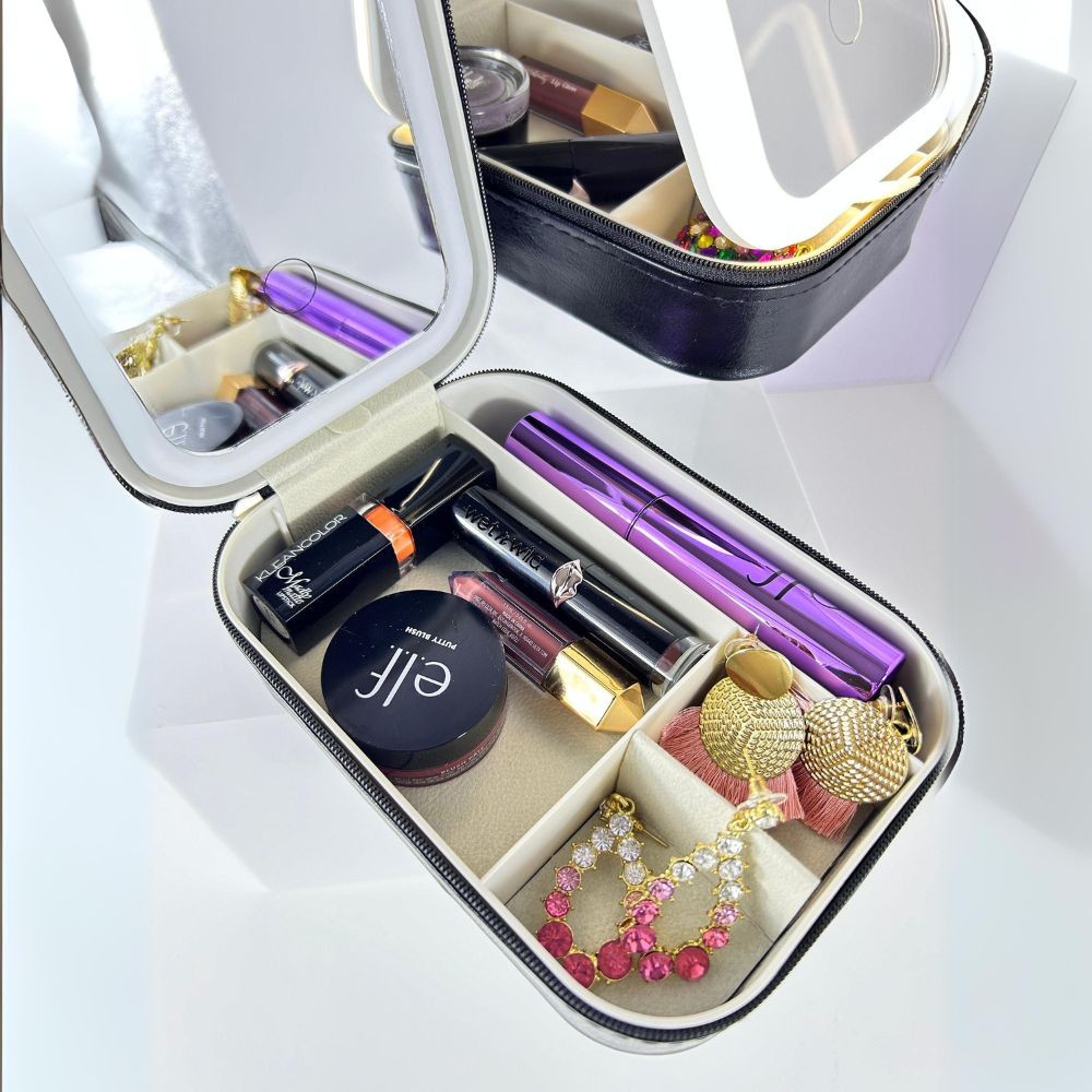 Personalized Cosmetics Storage Box Jewelry Box with LED Light, Portable Makeup Travel Box, Suitable for Women and Girls, 3-color Adjustable Light, Multiple Colors Optional