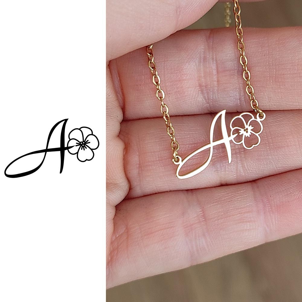 Personalized Birth Flower Jewelry, Custom Initial Charm with Birth Flower, Letter Birth Flower Necklace, Birth Month Initial Pendant