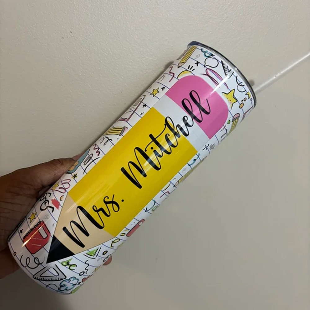 Personalized Teacher Name Cute Doodle Tumbler, Custom Pencil Tumbler, Back to School Gift, Teacher Appreciation Gift