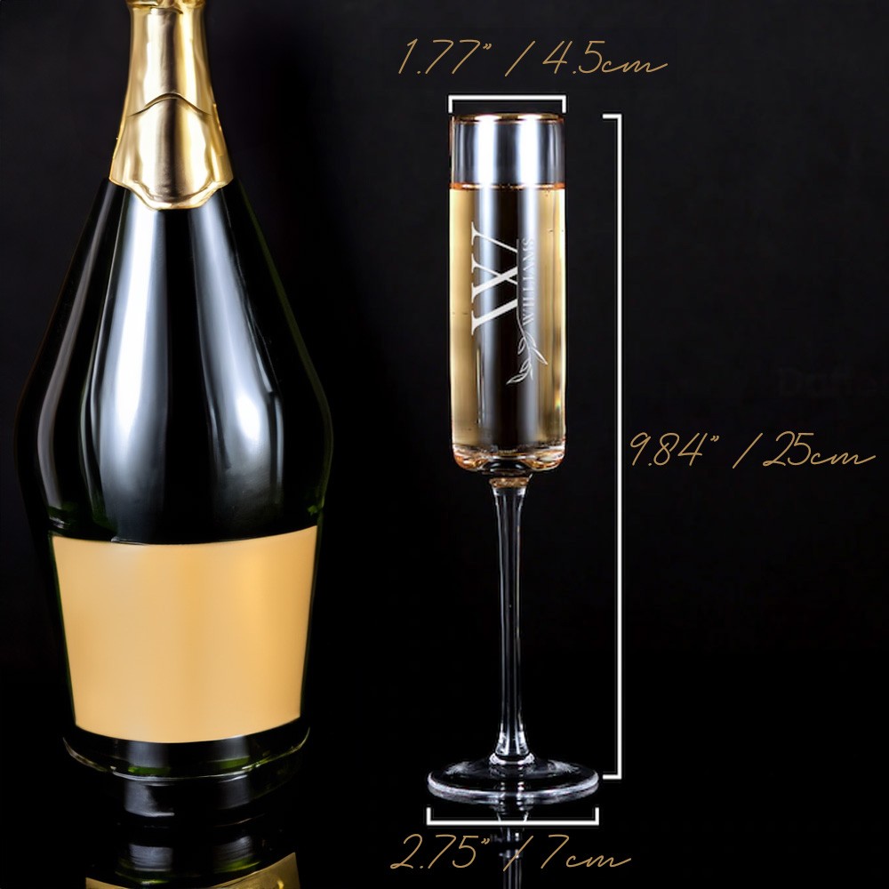 (Set of 2)Custom Engraved Champagne Flutes, Gold Rim Champagne Glasses with Names Date Logo, Bachelor Party Favors, Wedding Gifts for Couple/Guests