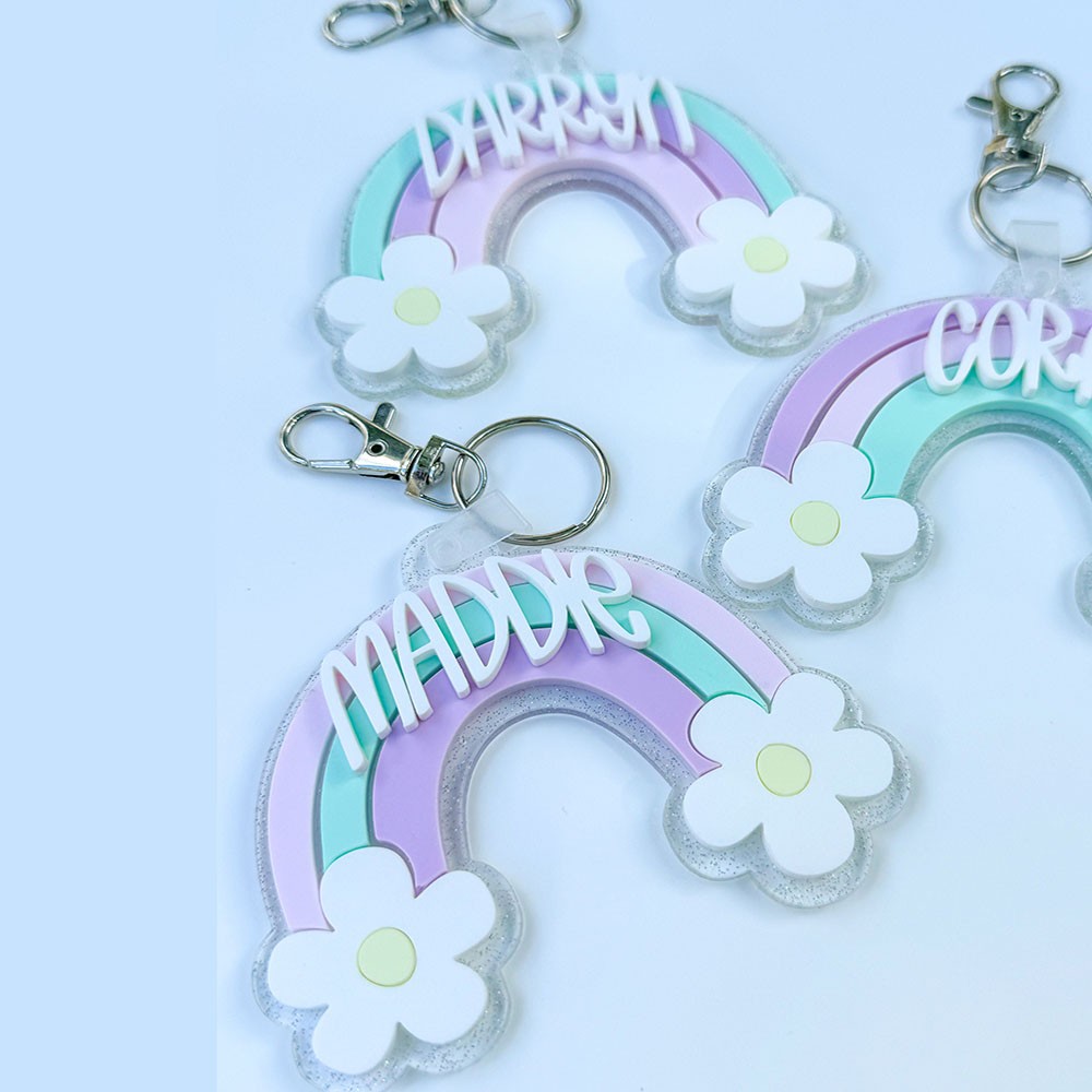 Rainbow Backpack Name Tag, Acrylic Keychain, Personalized Acrylic Name Tag, Diaper Bag Tag, Lunch Box Tag, Kids Tag