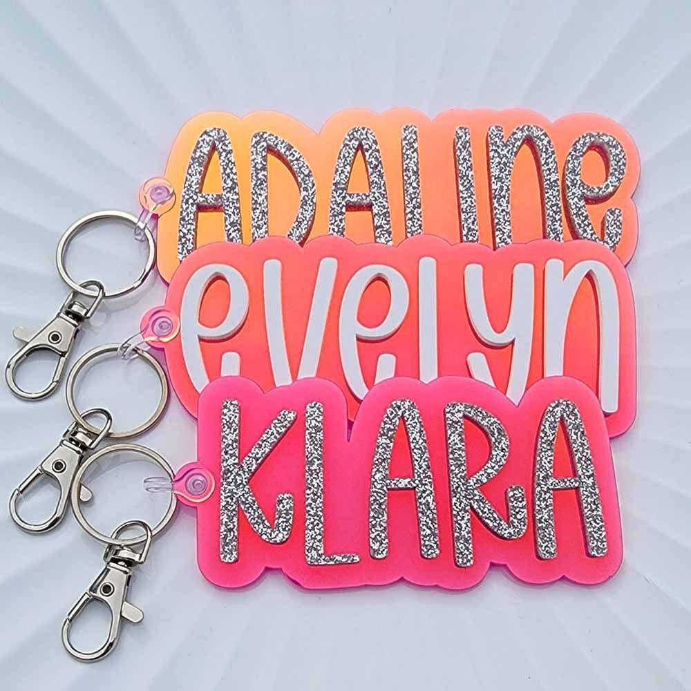 Personalized Name Sunset Iridescent Backpack Tag, Custom Glitter Name Tag ,Cheer Dance Bag Accessory, Gift for Her