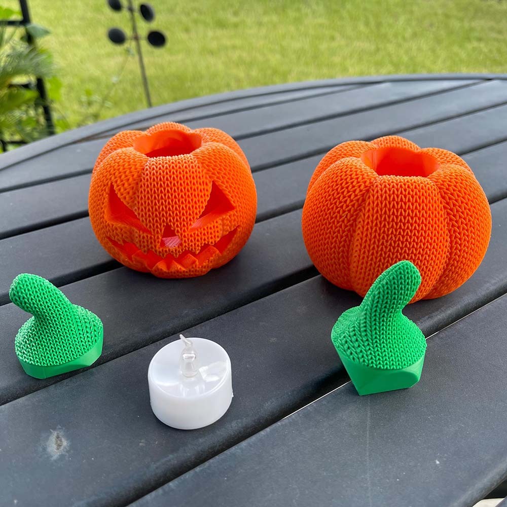 Multi-color Knitted Pumpkin Tea Light Holder, 3D Print Home Decor, Gift for Her/Him