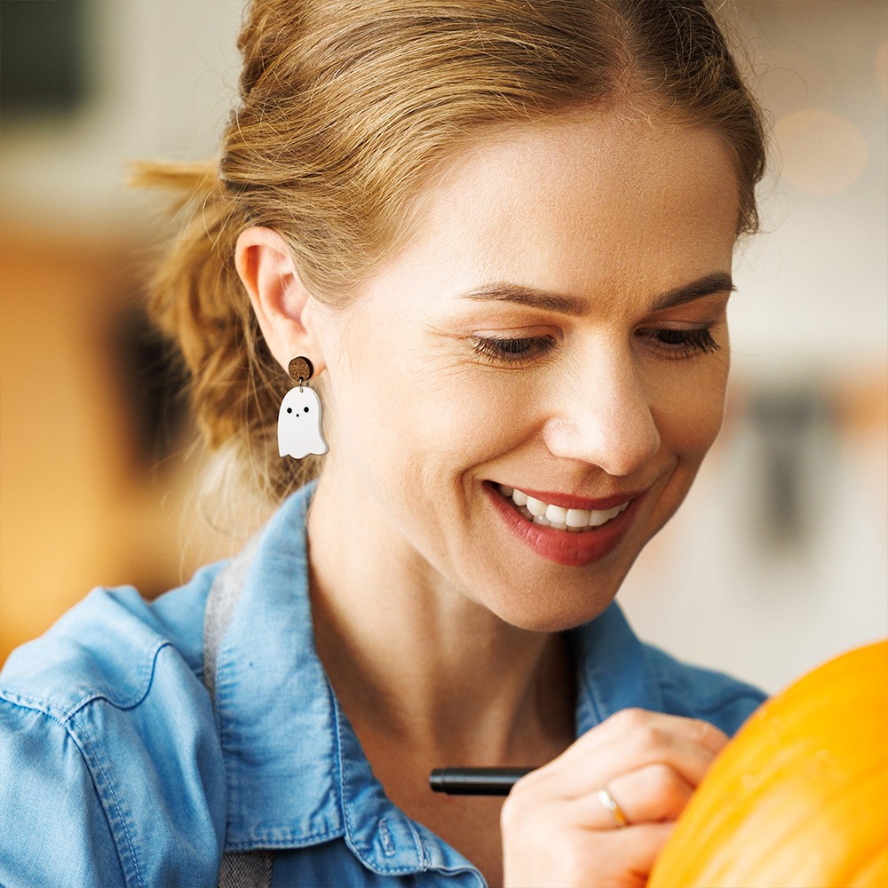 Halloween Cute Ghost Acrylic Dangle Earrings, Unique Fall Theme Jewelry, Gift for Women Girls