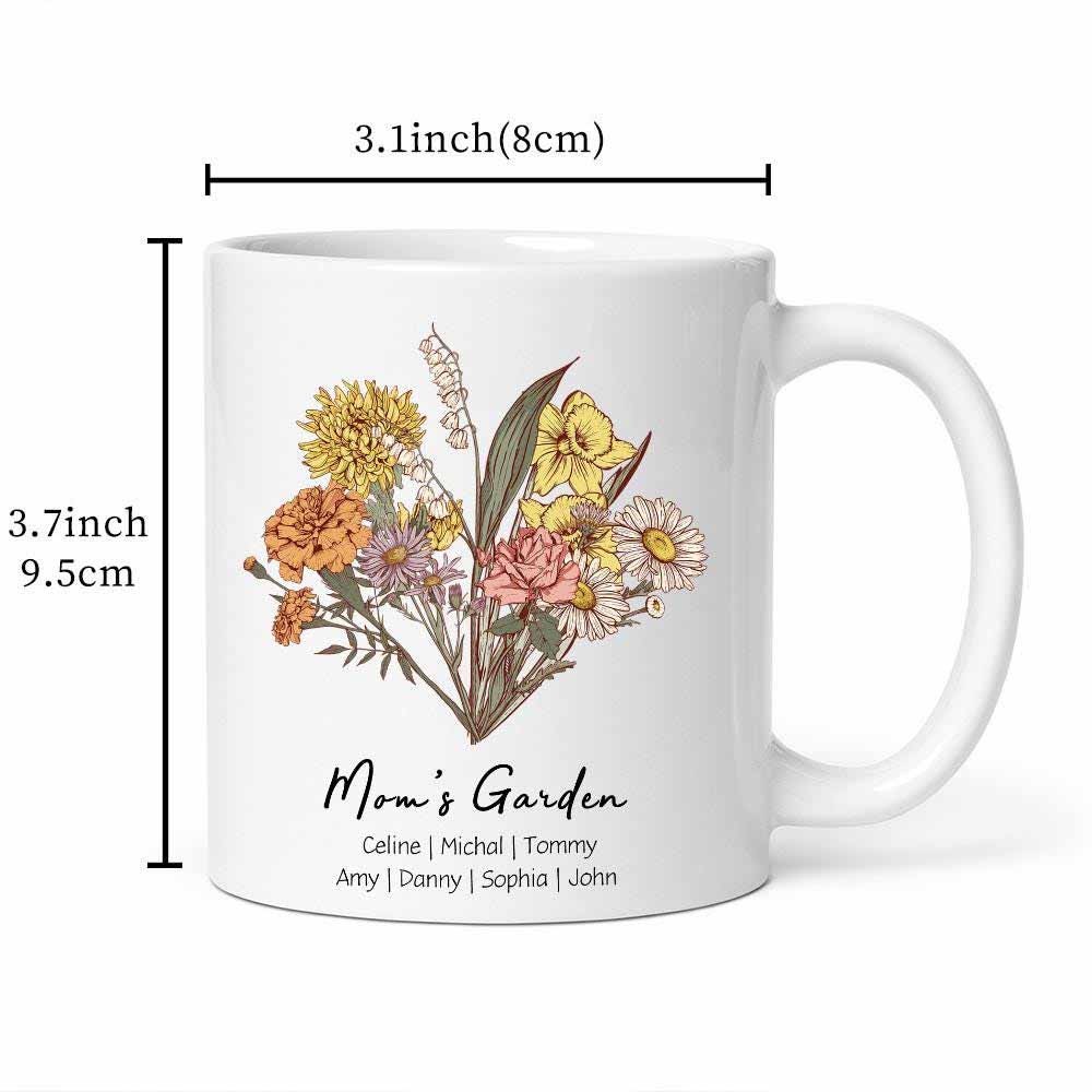 Personalized Name Birthday Flower Bouquet Gradient Mug, Custom Birth Month Flower Coffee Cup, Customized Art Mug, Christmas Gift, Mother's Day Gift form Daughter