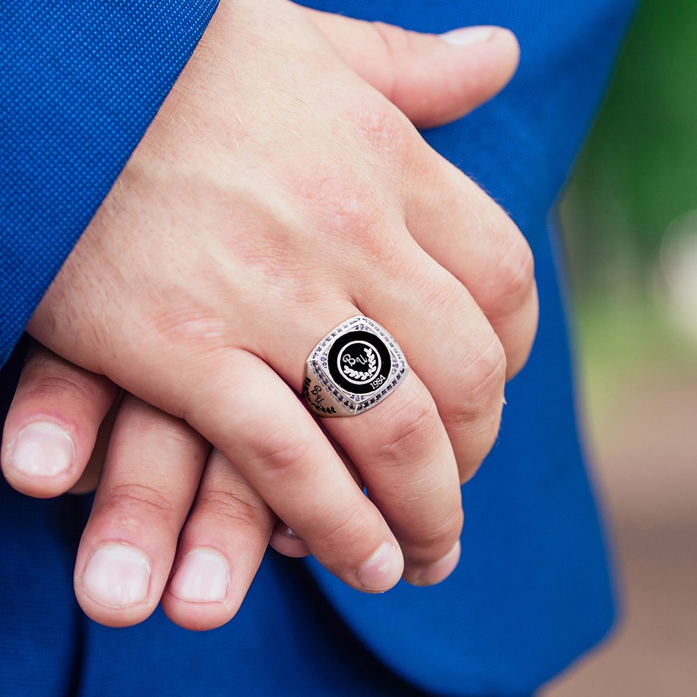 Personalized Engraving University Graduation Signet Ring, Custom Monogram Sterling Silver Memorial Ring, Graduation Gift for College/Class/Graduate