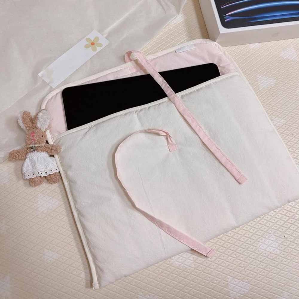 Personalized Name Classic Cute Pure White Black Pink Bow Ipad Laptop Bag, 11/13inch Minimalist Ipad Air Pro Case, Custom Embroidery Laptop Sleeve