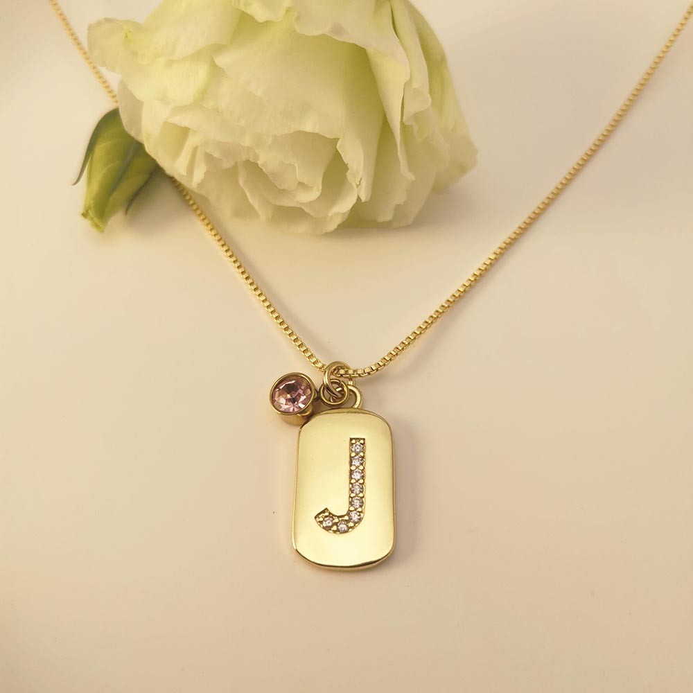 Personalized Initial Necklace, Letter Necklace with Birthstone, Dainty Letter Necklace, Tiny Gold Letter Necklace, Letter Pendant Necklace
