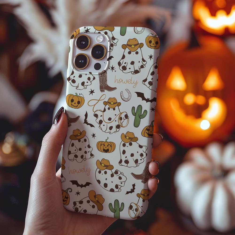 Western Ghost Phone Case, Cute Halloween, Cowboy Phone Cover, iPhone 15 14 13 12 11 Pro Max 8 Plus X，Chrirstmas Gift