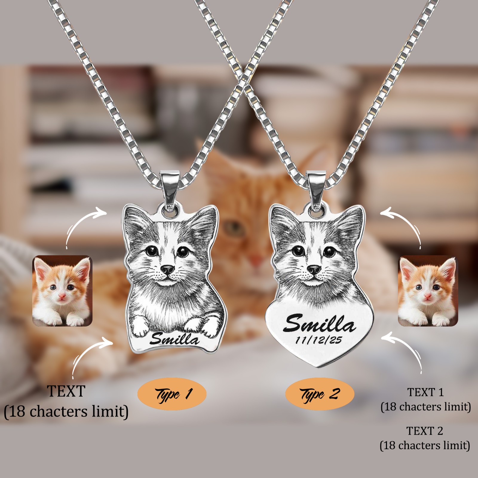 PORTRAIT CAT MEMORIAL dented NECKLACE