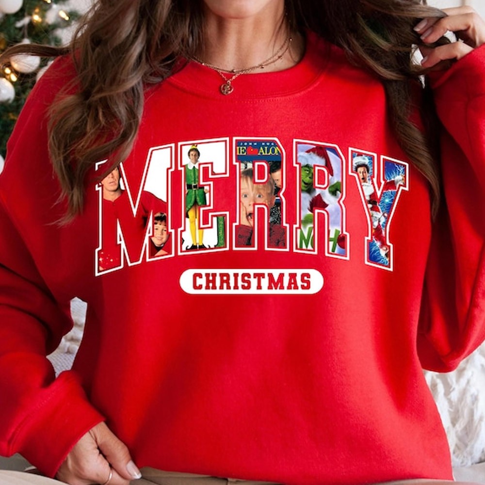 Personalized Name Photos Christmas Movie Design Sweatshirt, Funny Christmas Sweatshirt, Women's Crewneck, Christmas Gift, Gift for Mom/Grandma/Family/Her