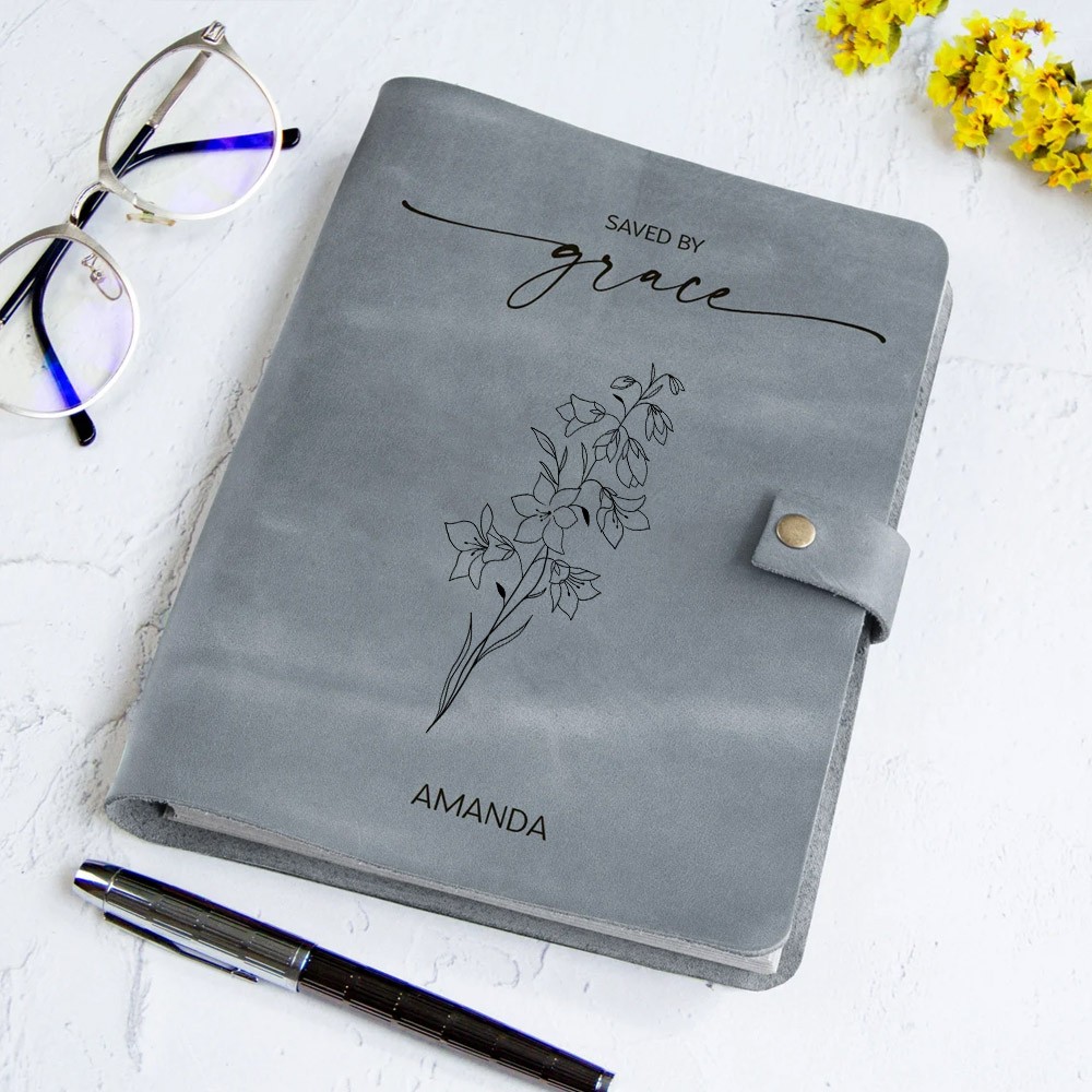 Personalized Name Birth Flower Prayer Journal, Custom Prayer Notebook Bible Journaling, Christian Gift, Religious Gifts for Mom, Gift for Women, Gift from Son