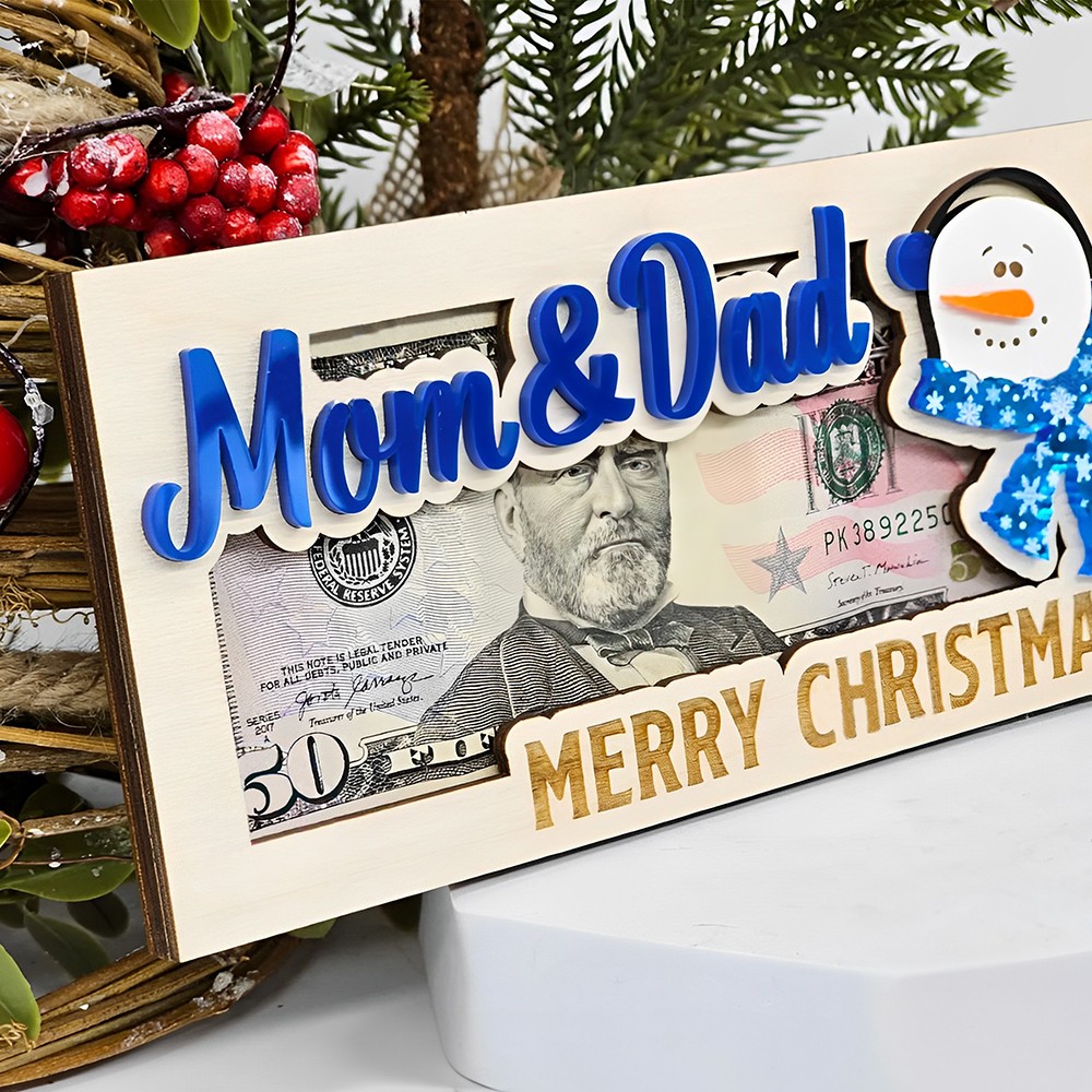Personalized Christmas Money Holder, Stocking Stuffer for Teen, Christmas Gift for College Student, Snowman Money Card Holder, Cash Envelope