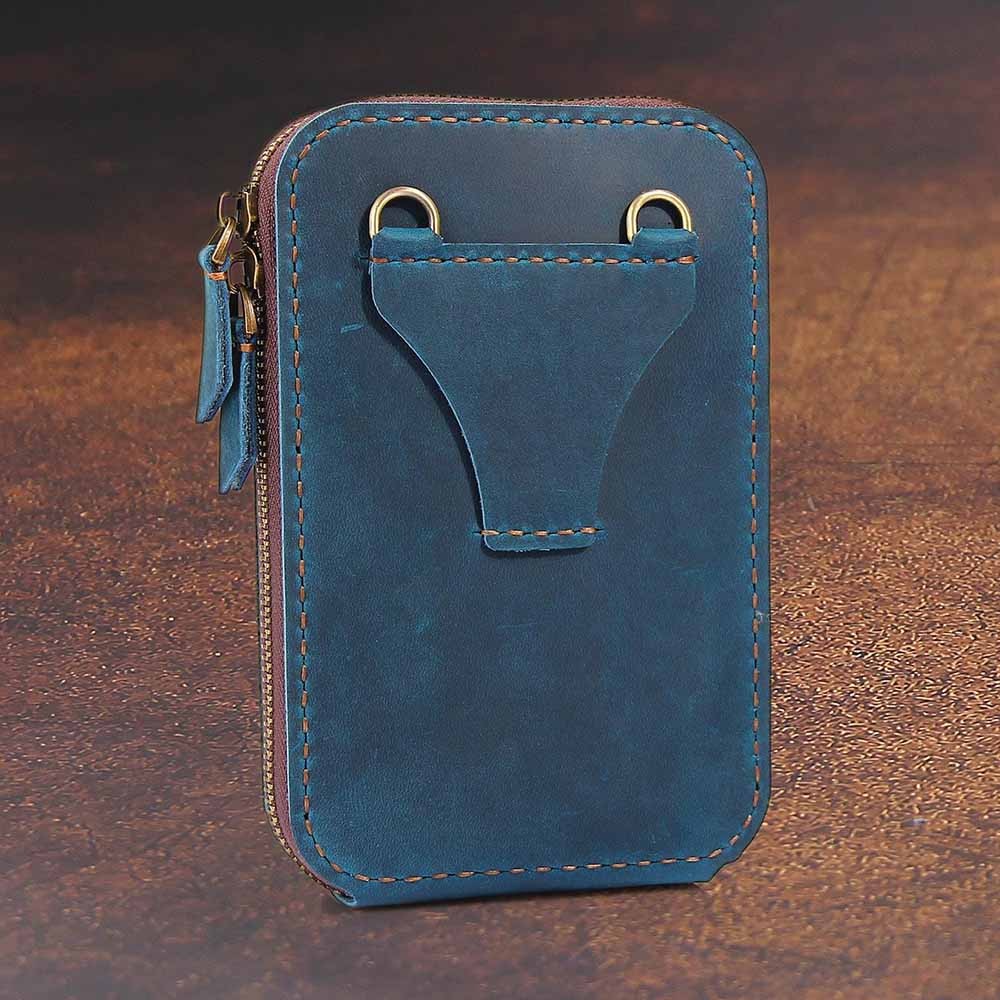 Personalized Leather Belt Pouch, Handmade Waist Bag, Leather Crossbody Bag with Card Holder, Custom Men‘’s Phone Holster Bag, Gifts for Dad