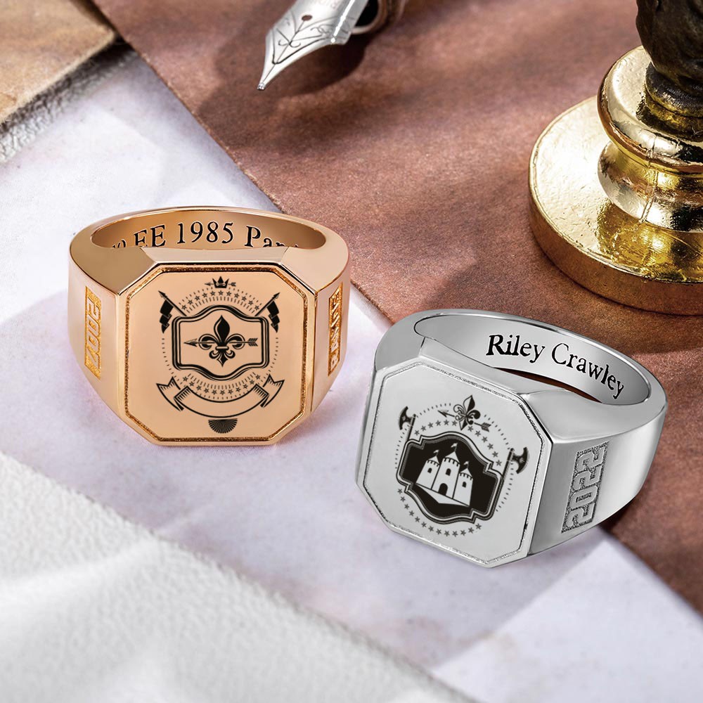 Custom Engraved Signet Ring, Square Ring, Graduation/Father's Day Gift, Brass/Sliver Ring for Graduates/Men/Family