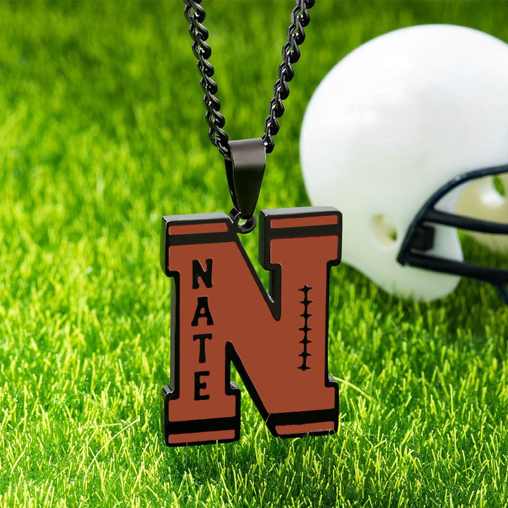 Personalized Initial & Number Football Necklace, Football Necklace with Name Engraved, Sports Jewelry, Gift for Athletes/Football Mom/Girls/Fans